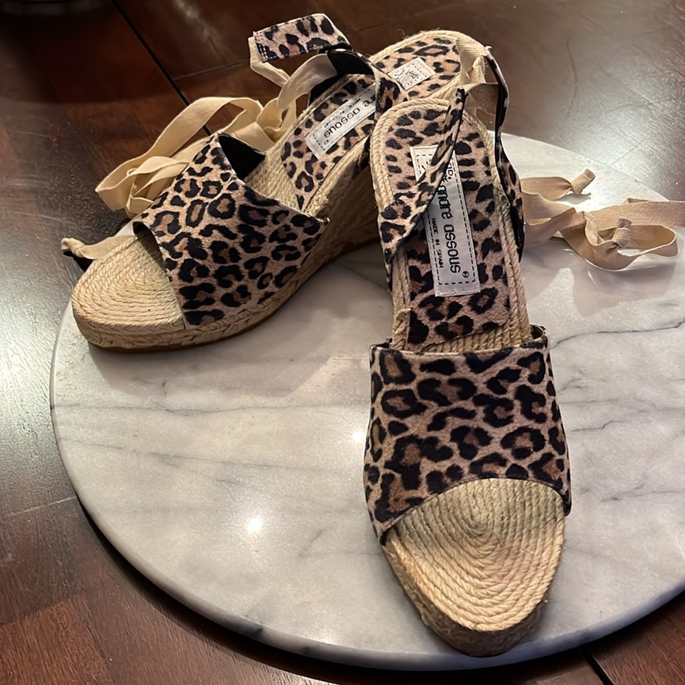 Andre Assous Vassar3 Taupe Leopard Print Espdrille Sz 10